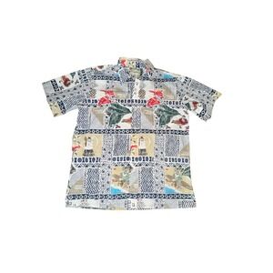 Reyn Spooner Shirt Mens Medium Blue Vintage Popover Mele Kalikimaka‎ Snow Globe